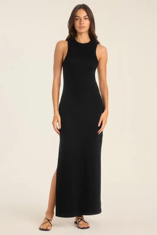 Daybreak Essential Midi Dress - Black Cotton Rib sold by Longitude