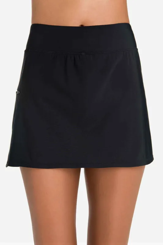 Skort With Zip Pocket Swim Bottom - Black sold by Longitude
