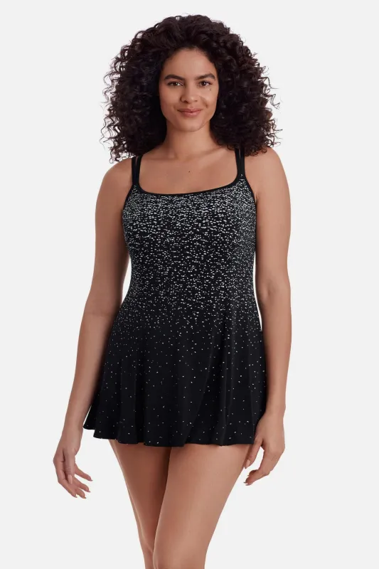 Plus Size Long Torso Princess Seam Swim Dress - Sparkle Falls sold by Longitude