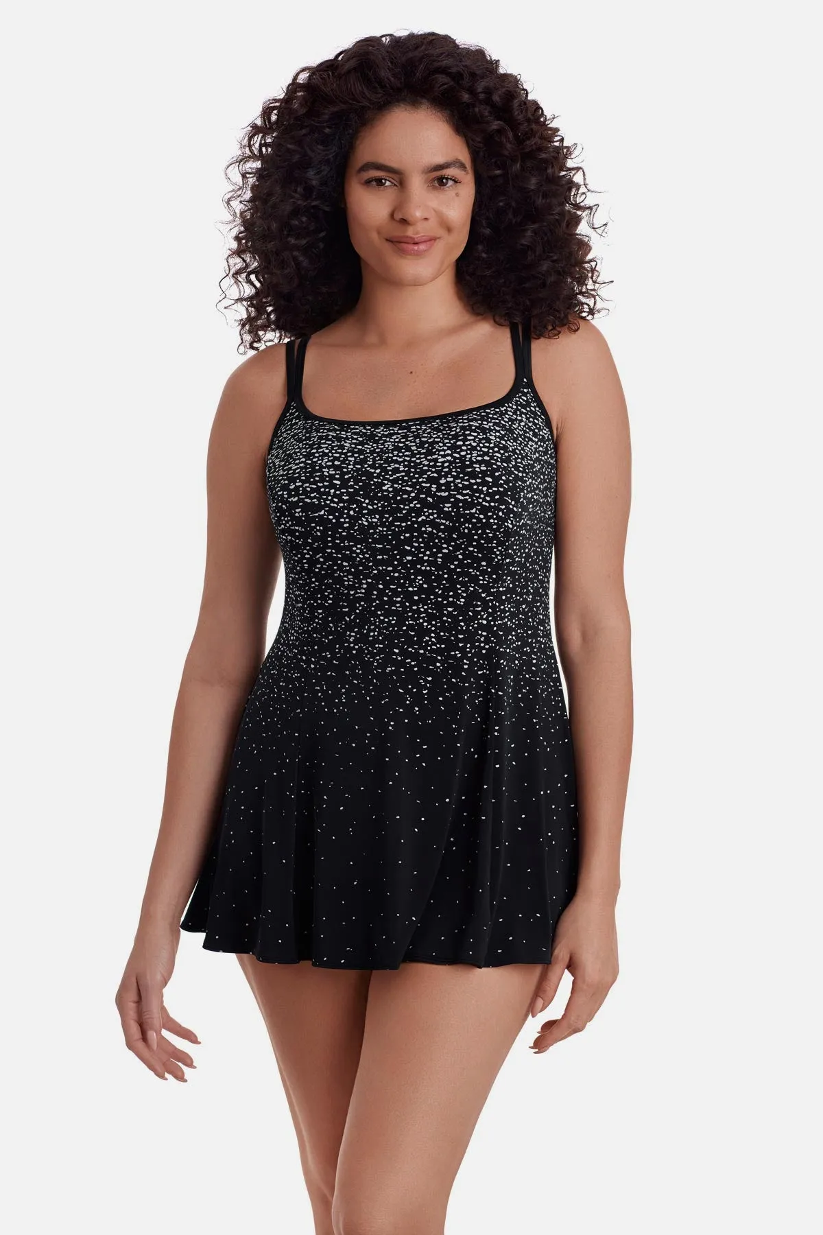 Plus Size Long Torso Princess Seam Swim Dress - Sparkle Falls sold by Longitude