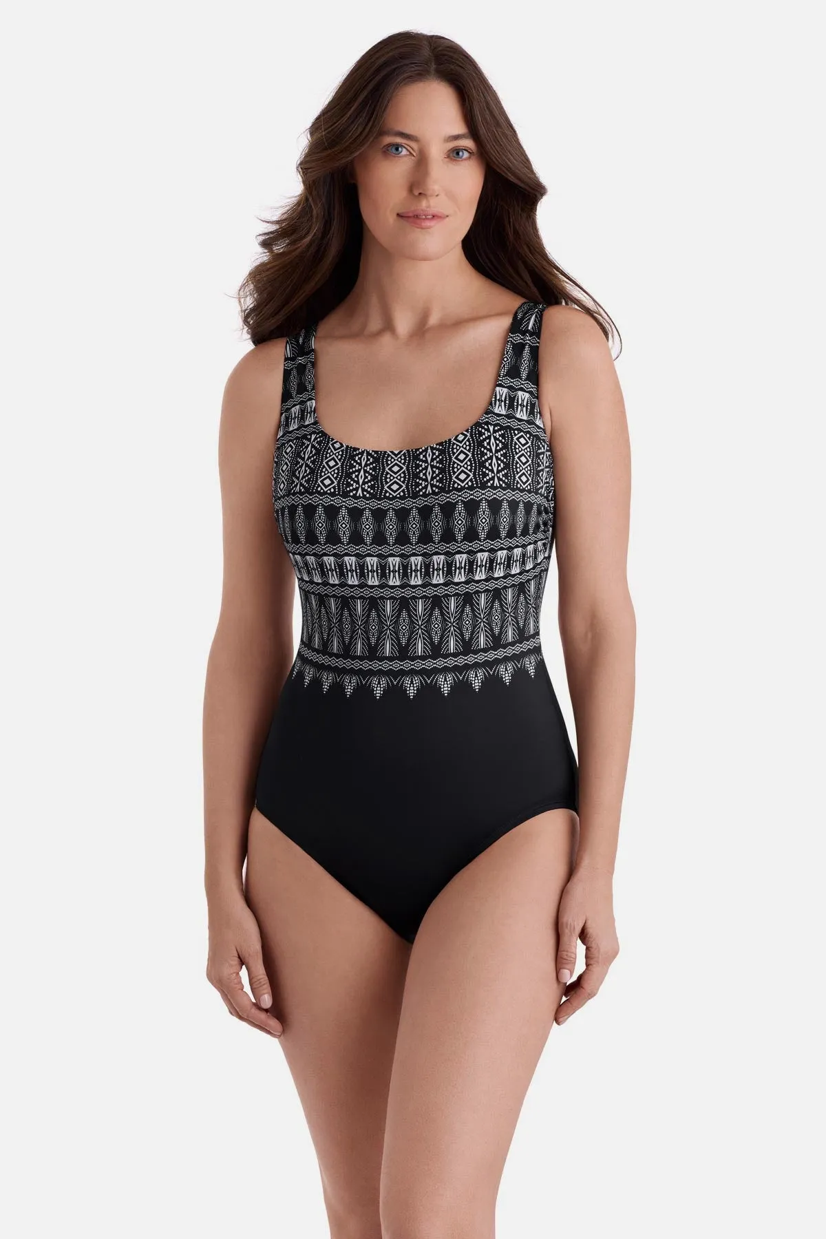 Plus Size Long Torso Double X Back One Piece - Tribal Nights sold by Longitude