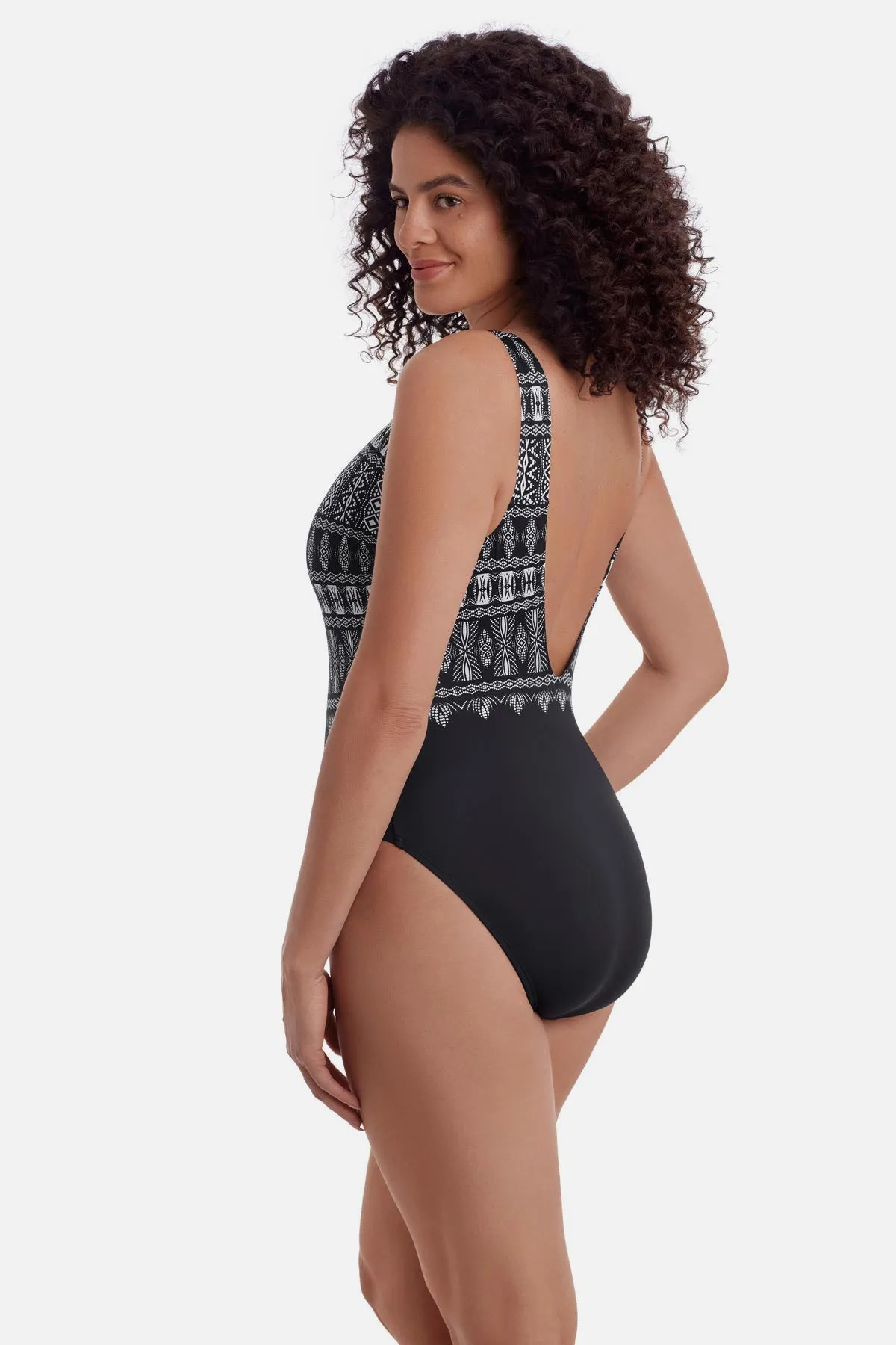 Modern Leg Long Torso Scoopback Highneck One Piece - Tribal Nights sold by Longitude product image thumbnail 3