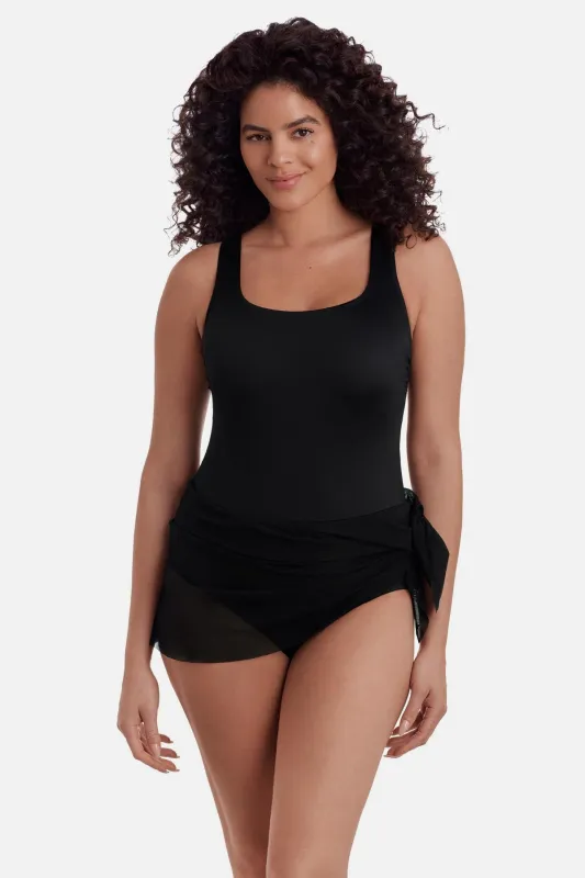 Plus Size Sash Tie Tank One Piece - Black Solidtude 2.0 sold by Longitude