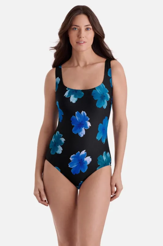 Plus Size Long Torso Butterfly Back One Piece - Tossed Flowers sold by Longitude