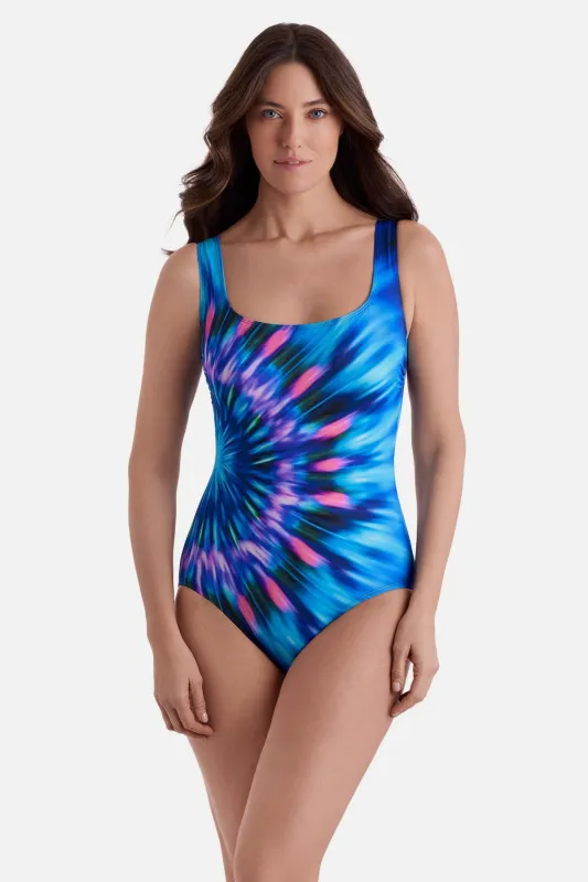 Long Torso Panel Scoopneck One Piece - Electric Burst sold by Longitude
