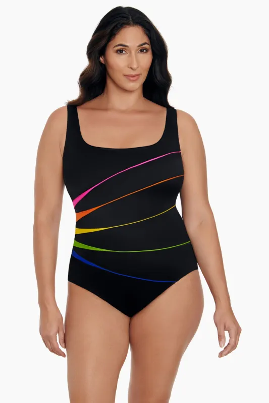 Colorblock Long Torso Piped Fan Tank One Piece - Multi sold by Longitude