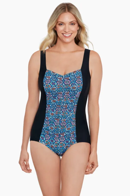 Shirred Front Girl Leg One Piece - Tile Play sold by Longitude