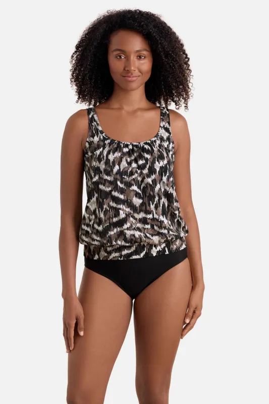 Shirred Neck Blouson Tankini Top - Desert Skin sold by Longitude