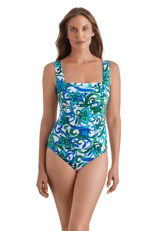 Square Neck Princess Seam One Piece - Imperial Paisley sold by Longitude