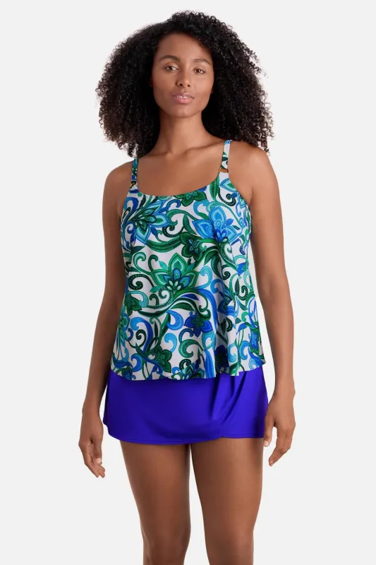 Asymmetrical Flounce Tankini Top - Imperial Paisley sold by Longitude