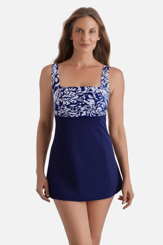 Square Neck Princess Seam Dress - Romantic Lotus made by Longitude