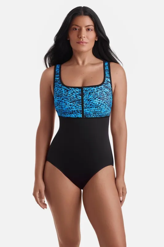 Scoopneck Zipper Tank One Piece - Wild Waves sold by Longitude