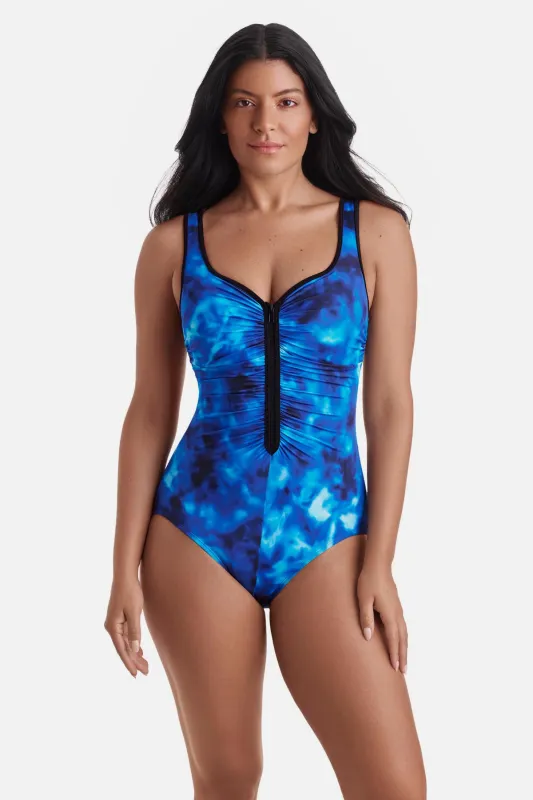 Shirred Zipper Tank One Piece - Laguna Waters made by Longitude