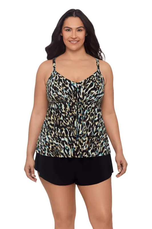 Plus Size Leona Tankini Top - Leopard In The Mist made by Longitude