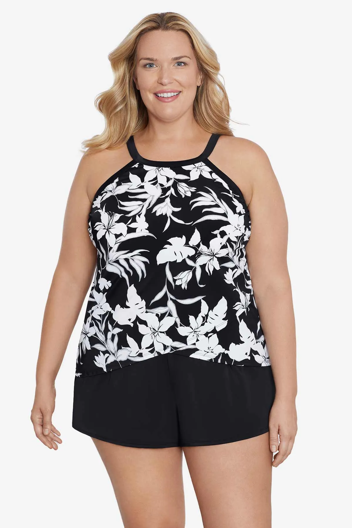 Plus Size High Neck Tankini Top Underwire Bra Back Nightshade sold by Longitude