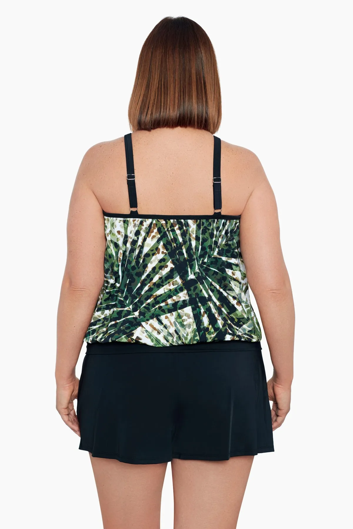 Plus Size High Neck Blouson Tankini Top W/ Mesh Inserts - Wild Leaf sold by Longitude product image thumbnail 3
