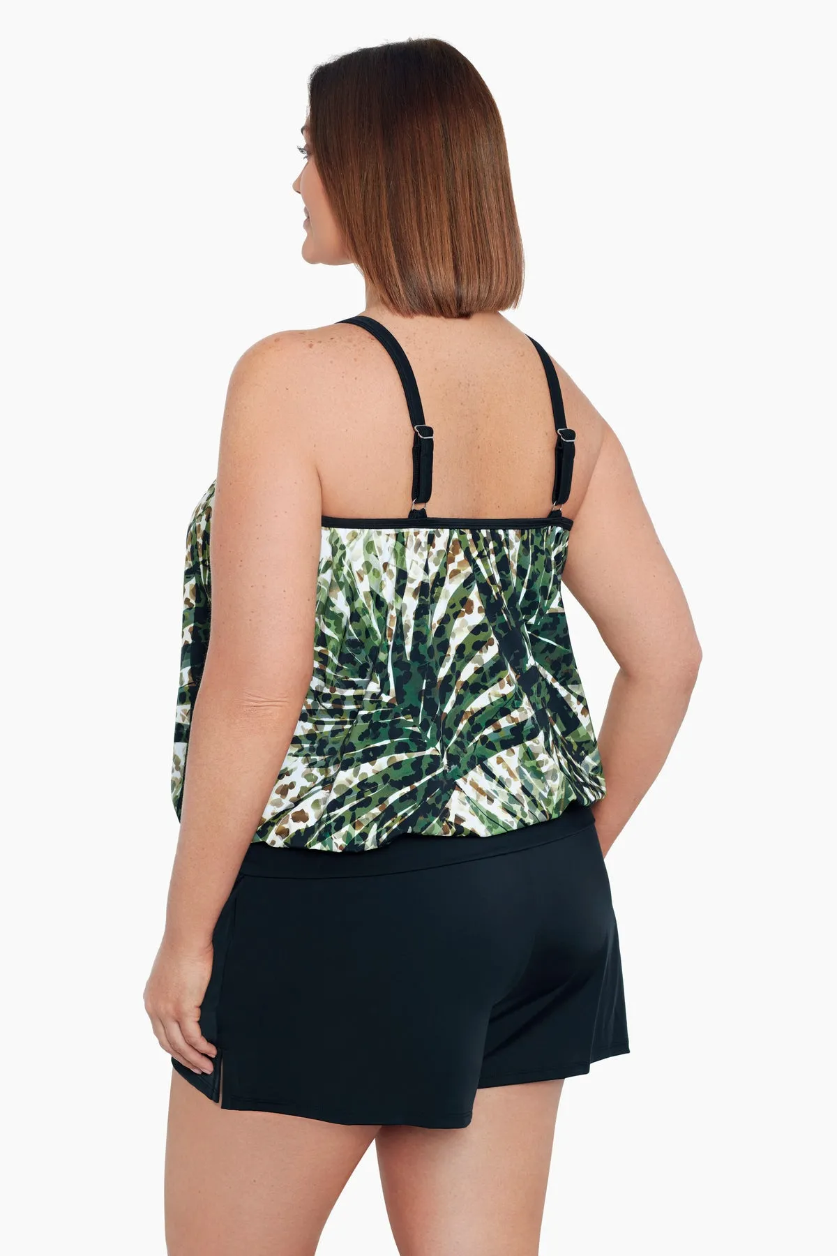Plus Size High Neck Blouson Tankini Top W/ Mesh Inserts - Wild Leaf sold by Longitude product image thumbnail 2