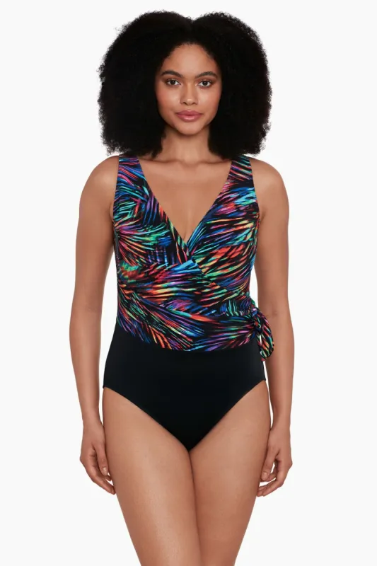 Side Tie Draped Surplice  Long Torso Rainbow  Swimsuit  Glow sold by Longitude