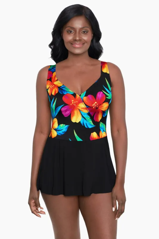 Long Torso Mock Surplice Swim Dress - Cayenne sold by Longitude