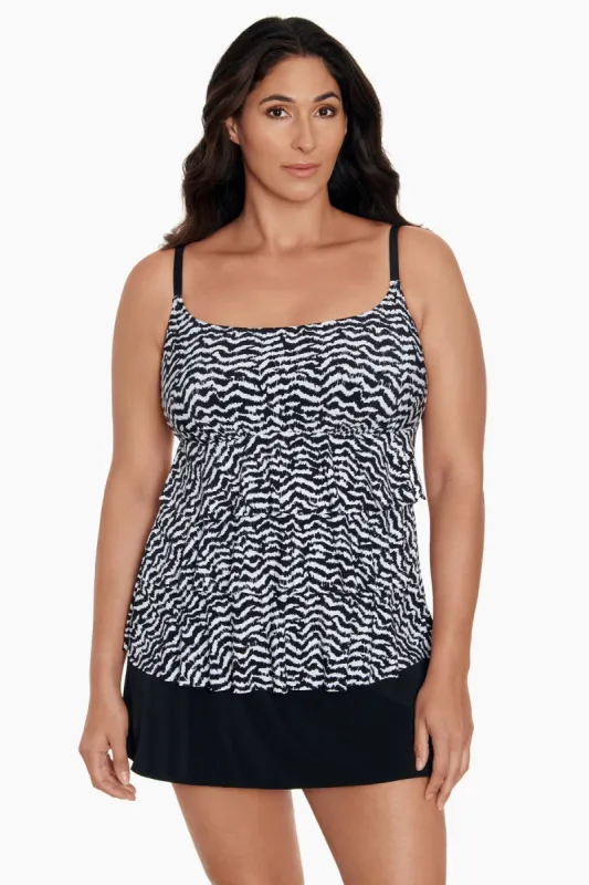 Plus Size Long Torso Ruffle Faux Skirtini - Majorca sold by Longitude