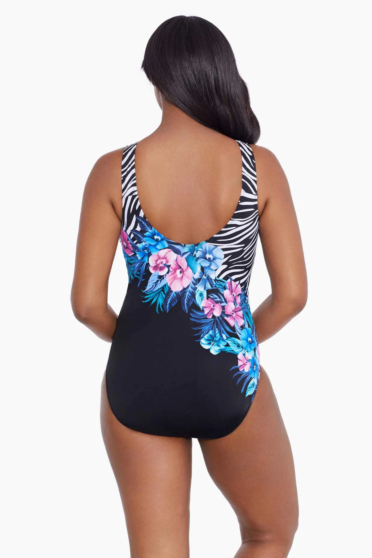 Long Torso Panel Scoopback Highneck One Piece - Glamour Floral sold by Longitude product image thumbnail 3