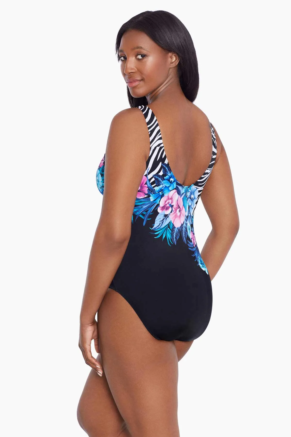 Long Torso Panel Scoopback Highneck One Piece - Glamour Floral sold by Longitude product image thumbnail 2