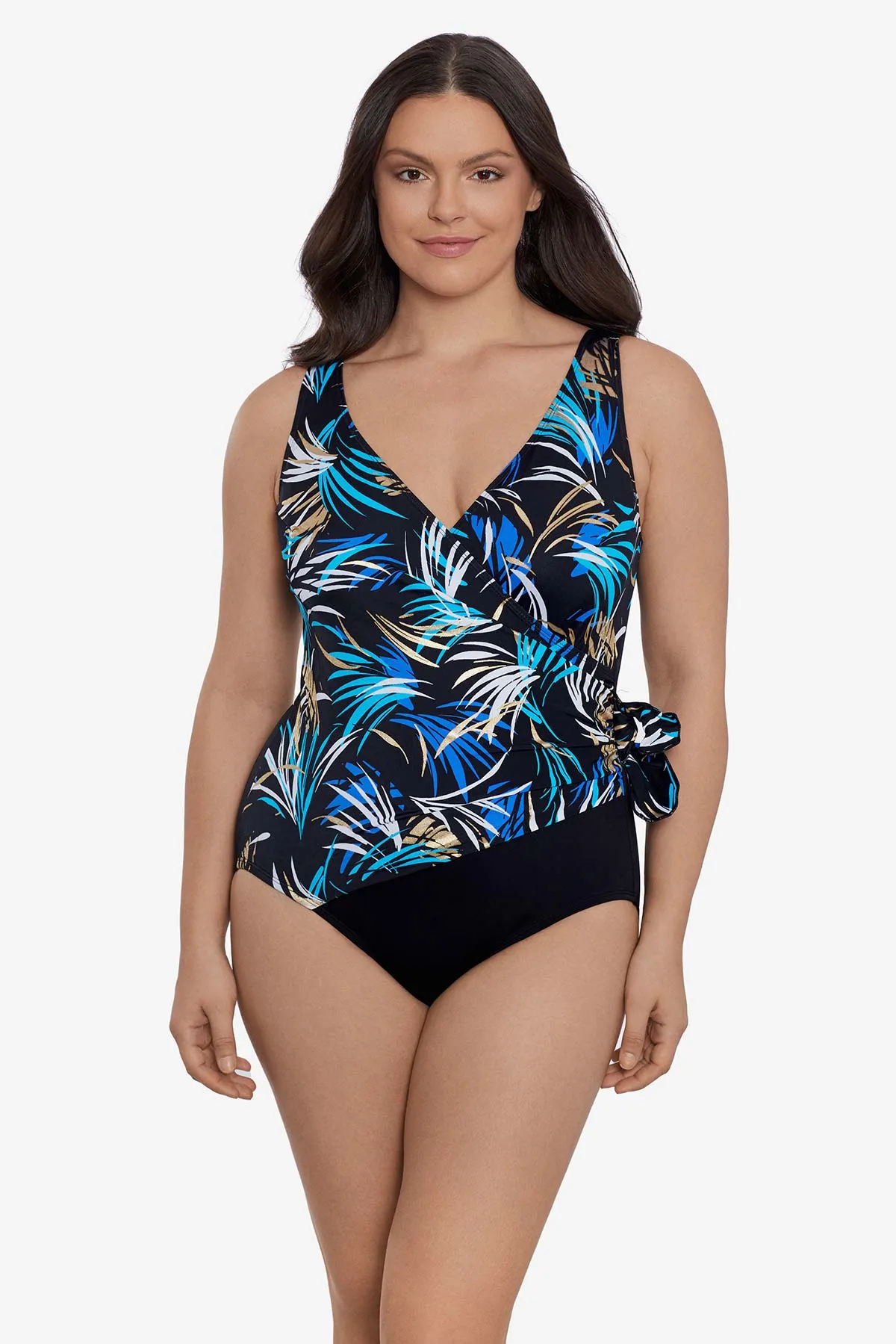 Side Tide Surplice Swimsuit Gold Leaf sold by Longitude