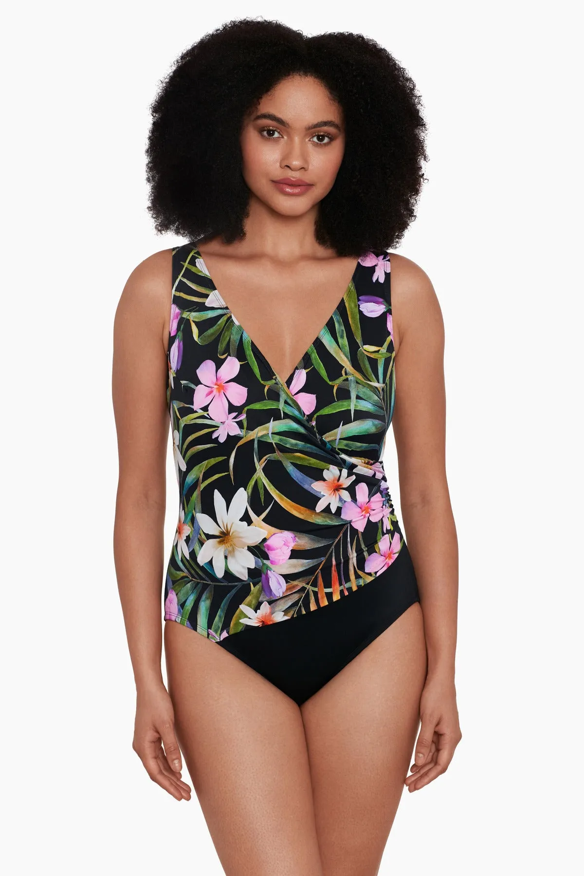 Long Torso Side Shirred Surplice One Piece - Elysian Fields sold by Longitude