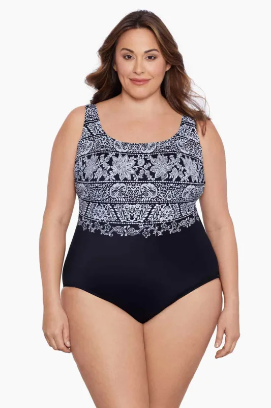 Plus Size Long Torso X Back One Piece - Night Seas sold by Longitude