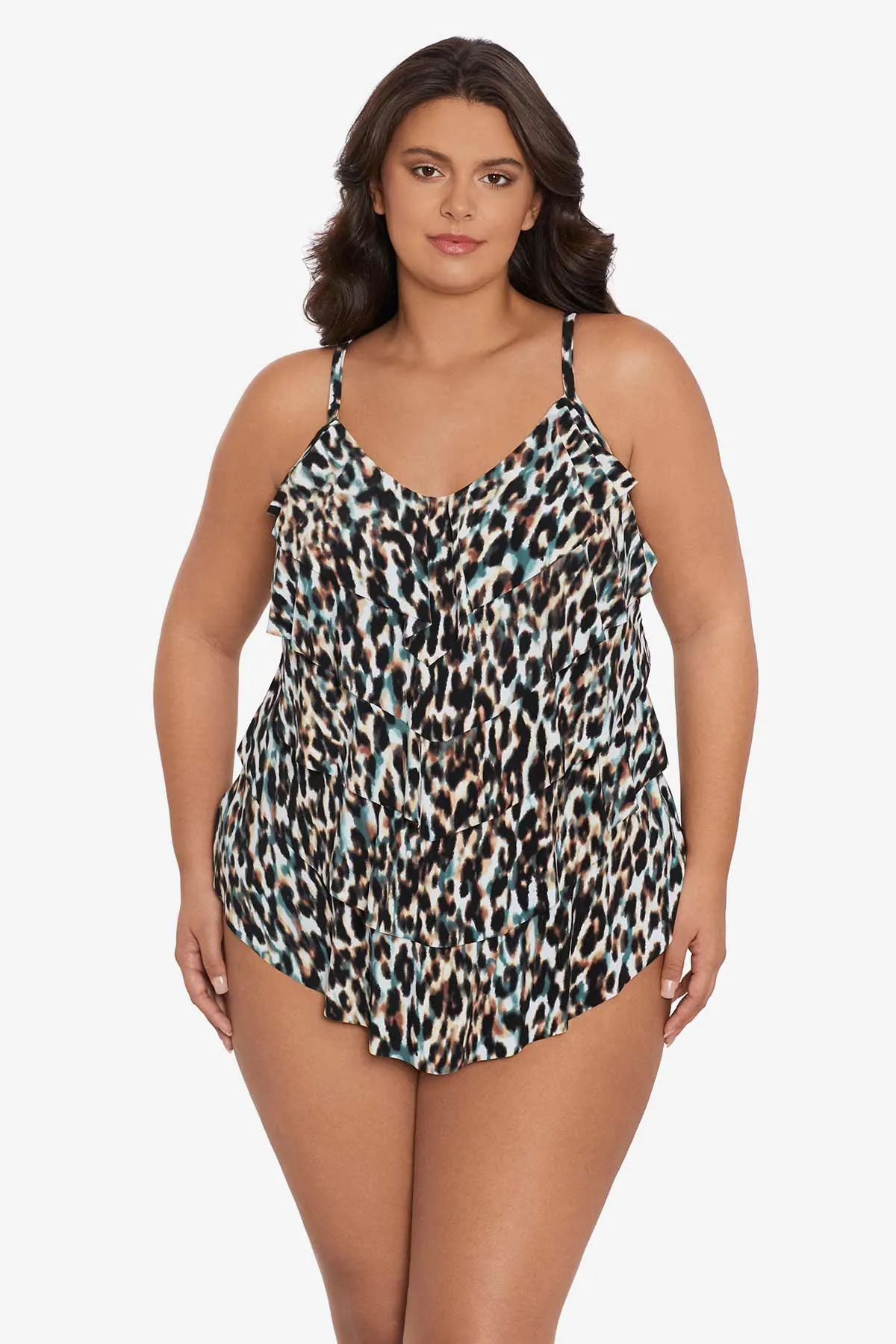 Plus Size Rachel Tankini Top - Leopard In The Mist sold by Longitude