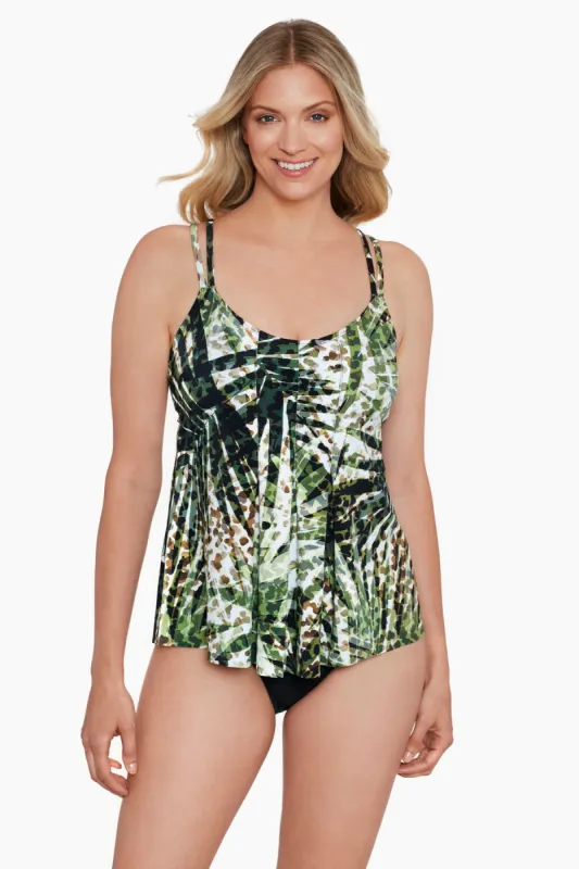 Pleated Front Tankini Top - Wild Leaf sold by Longitude