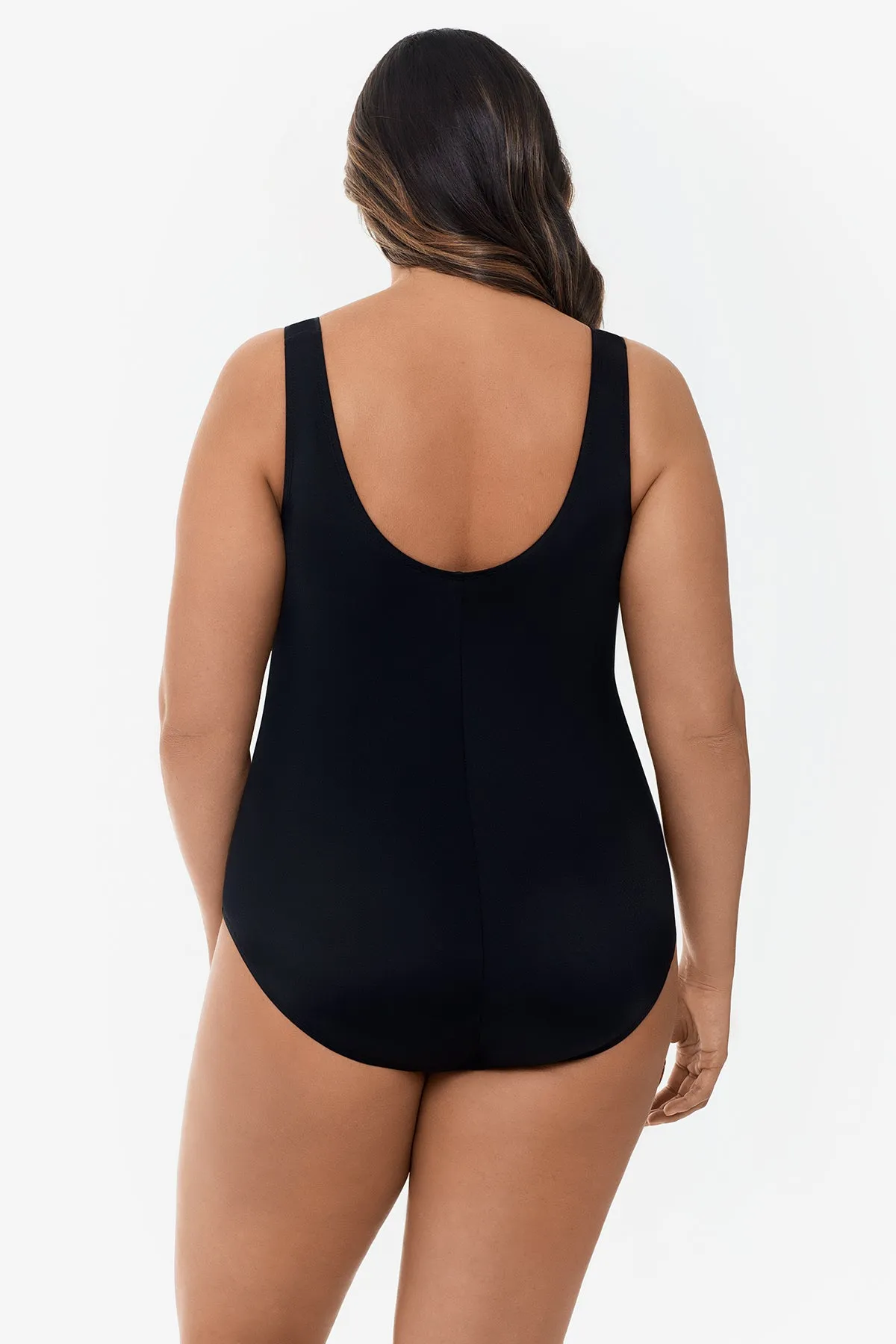 Plus Size 7-Overlay Fan Tank Long Torso One Piece Swimsuit Colorblock sold by Longitude product image thumbnail 2