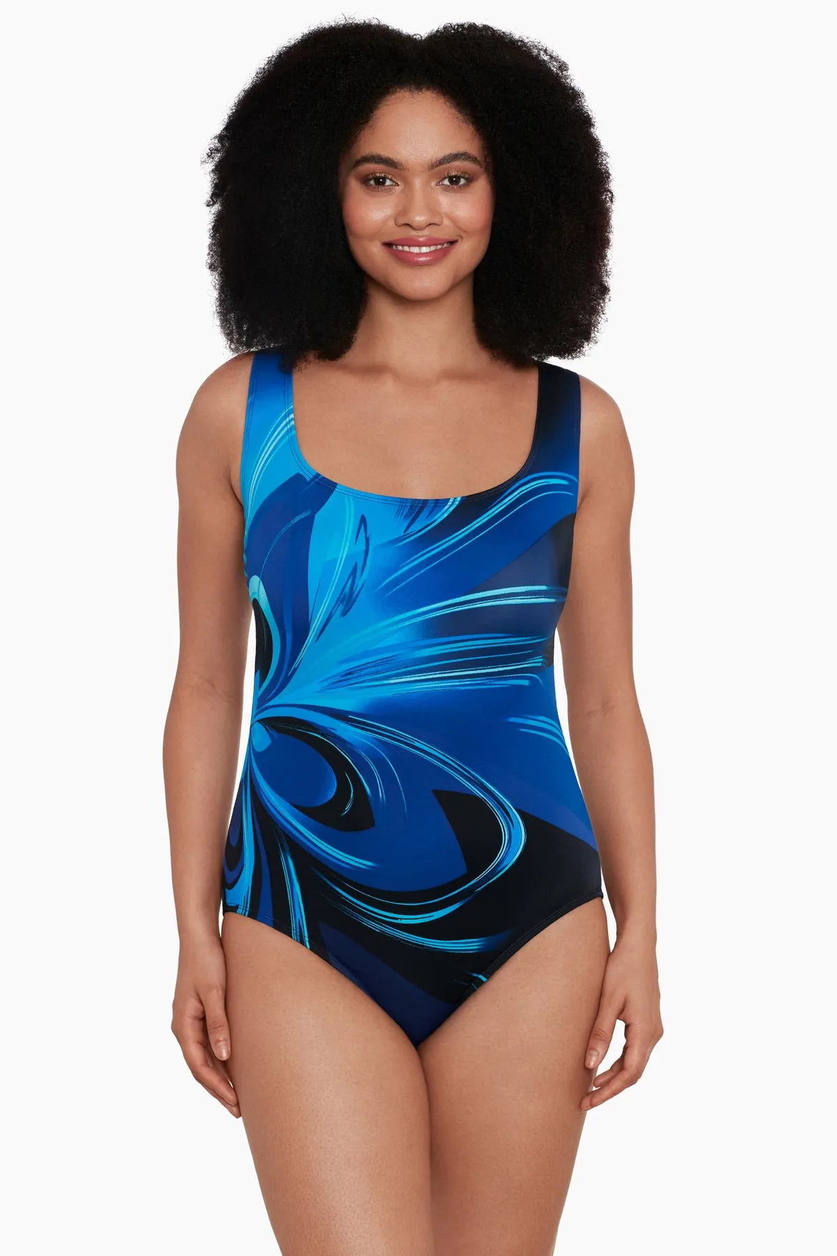 Panel Scoopneck Long Torso Tank Swimsuit High Velocity sold by Longitude