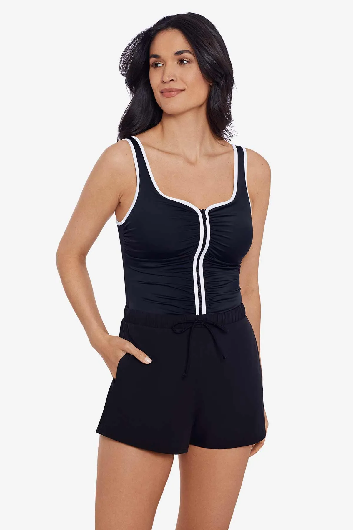 Zip Run Around One Piece - Black/White Color Coated sold by Longitude