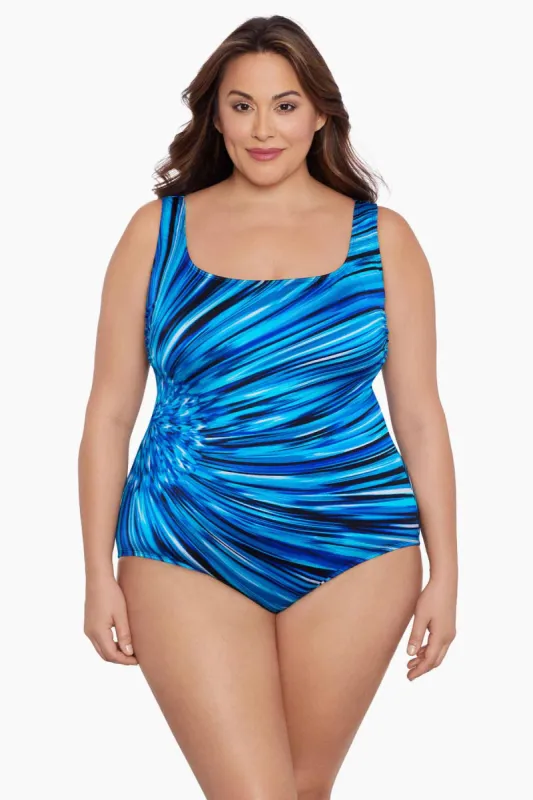 Sparks Fly Plus Size Long Torso Panel Scoopneck One Piece sold by Longitude