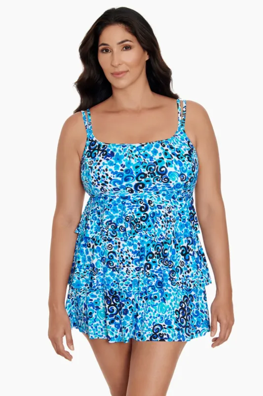 Plus Size Long Torso Triple Tier Swim Dress - Fanciful sold by Longitude