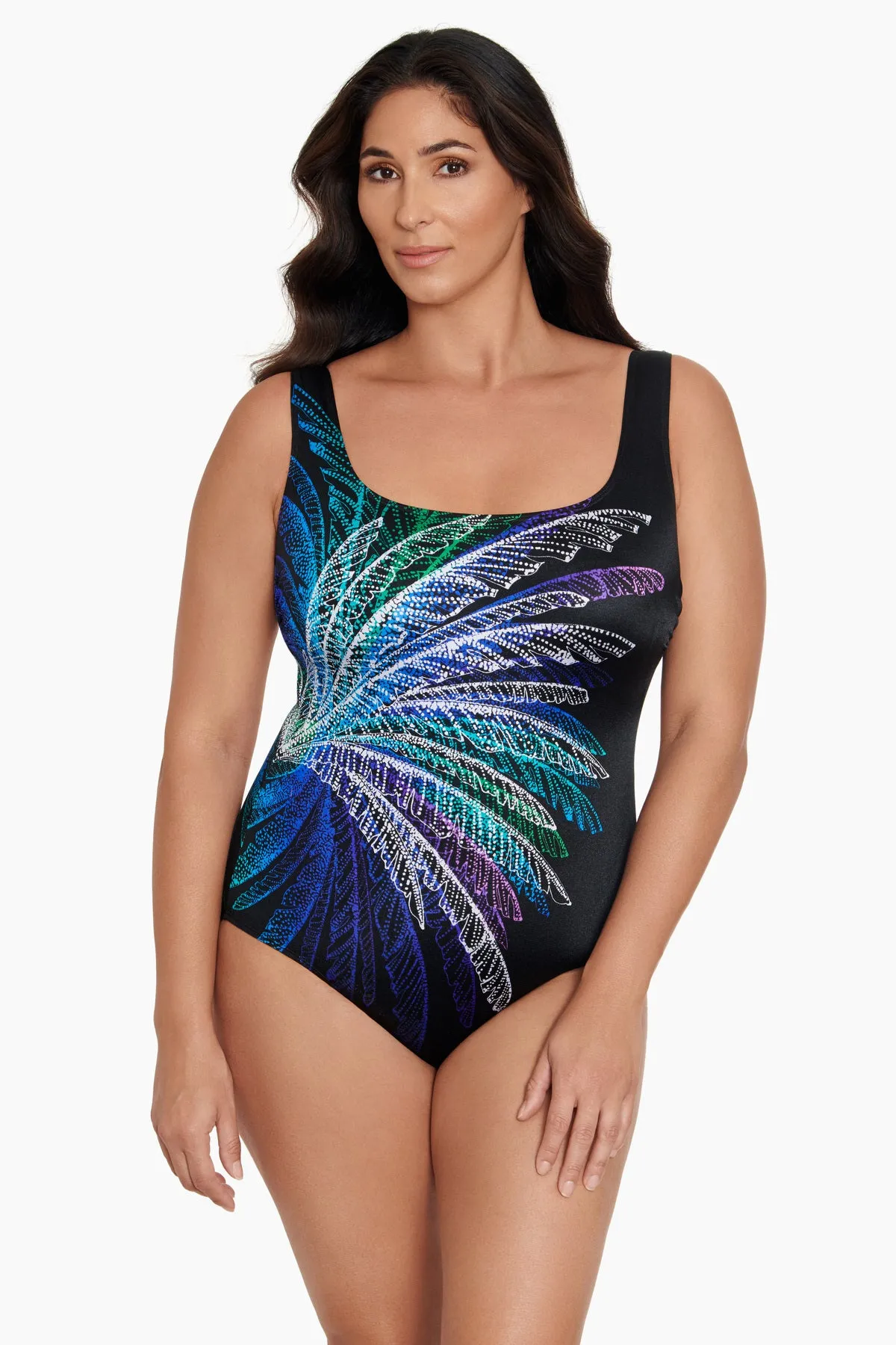 Long Torso Panel Scoopneck One Piece - Palm In Palm sold by Longitude