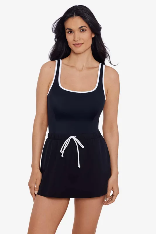 Skirted Runaround One Piece - Black/White sold by Longitude