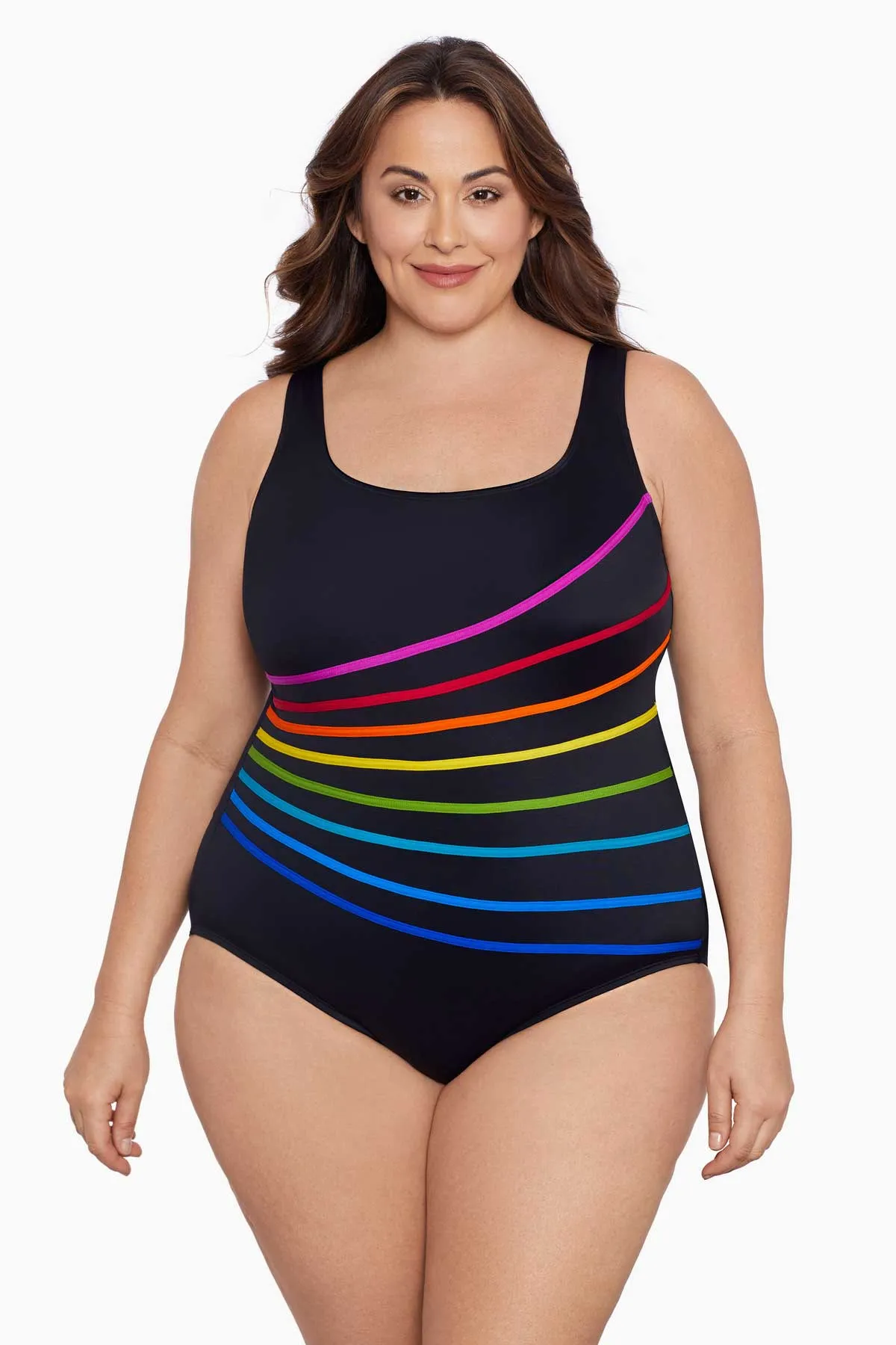 Block It Up Plus Size Long Torso 8 Overlay Fan Tank One Piece sold by Longitude product image thumbnail 4