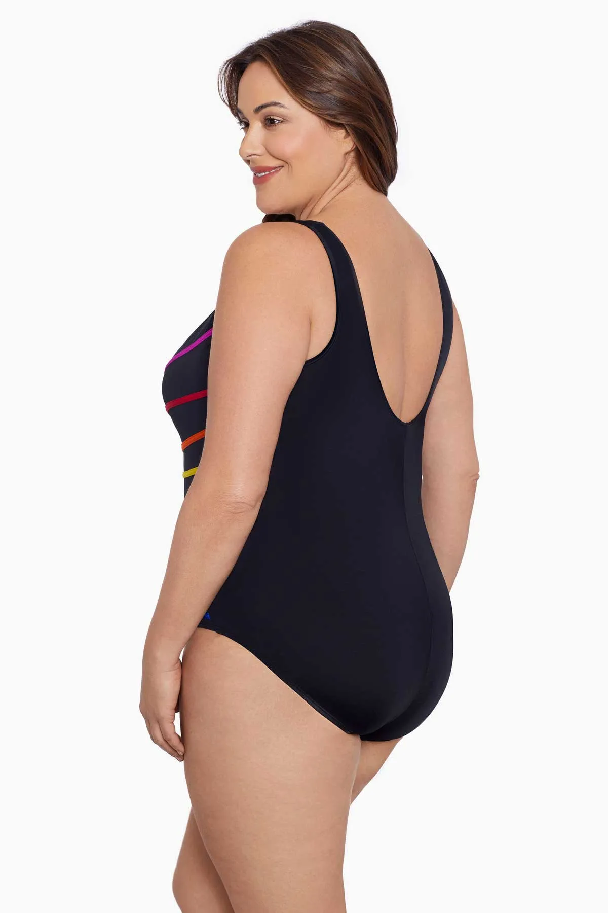 Block It Up Plus Size Long Torso 8 Overlay Fan Tank One Piece sold by Longitude product image thumbnail 5