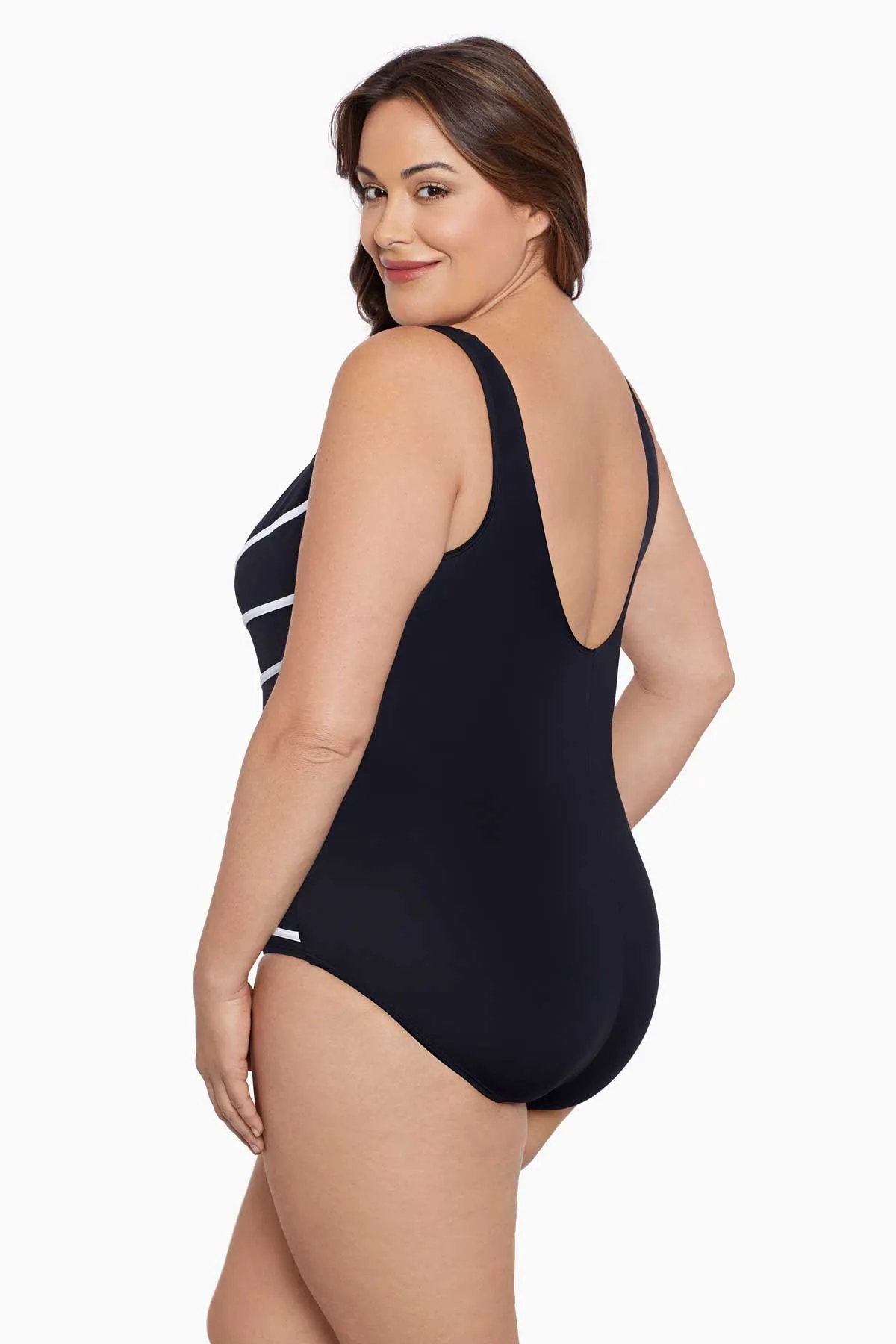 Block It Up Plus Size Long Torso 8 Overlay Fan Tank One Piece sold by Longitude product image thumbnail 2