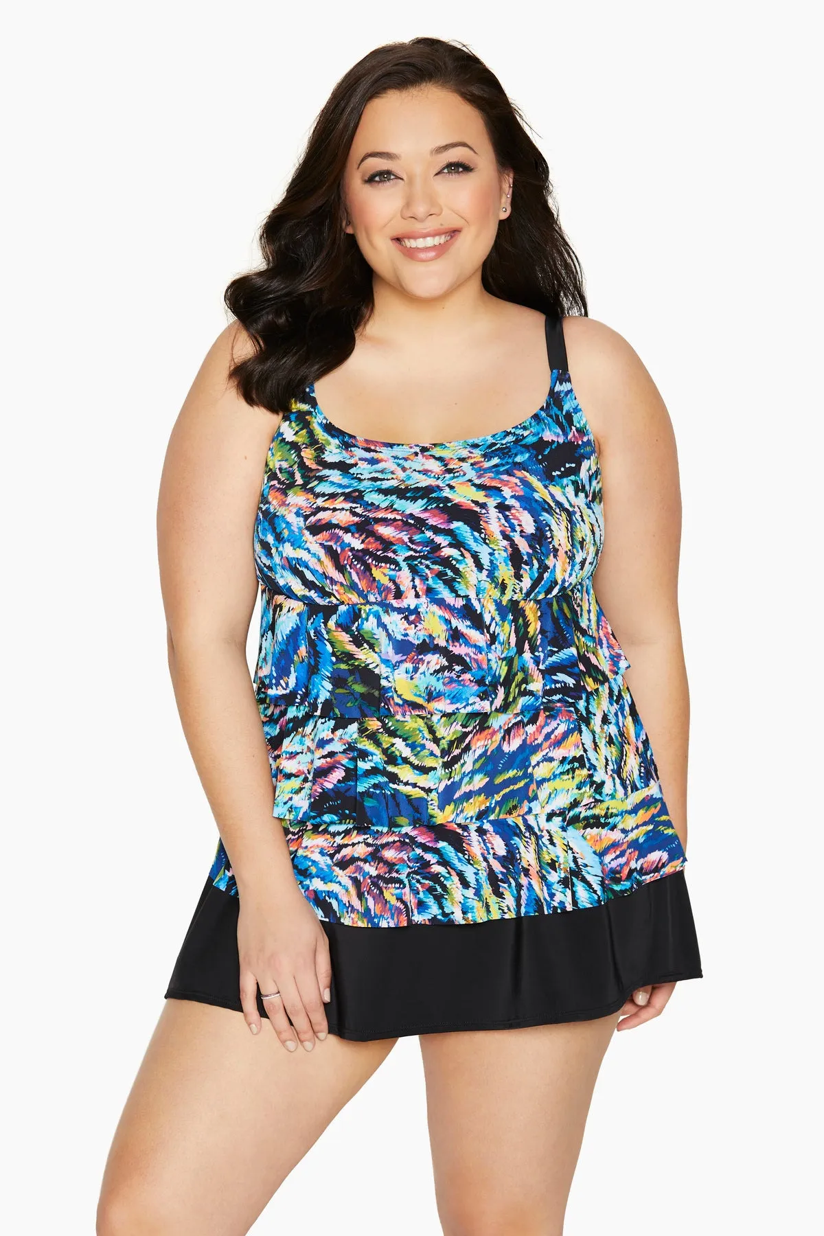 Plus Size Ruffle Faux Skirtkini Wild Coral sold by Longitude