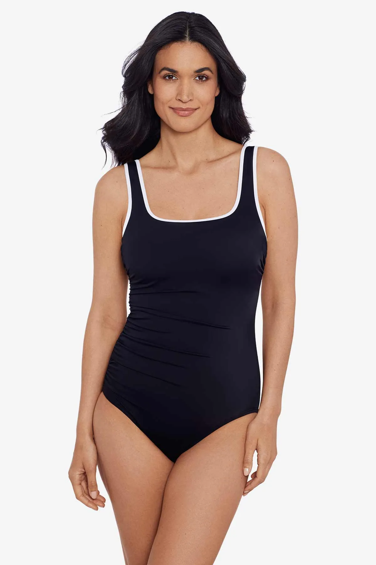Side Shirred Tank One Piece - Black/White Colorblock sold by Longitude