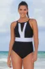 Meshed Up High Neck Mesh Insert Mio One Piece - Black/White sold by Longitude