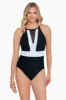 Meshed Up High Neck Mesh Insert Mio One Piece - Black/White sold by Longitude