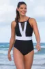 Meshed Up High Neck Mesh Insert Mio One Piece - Black/White sold by Longitude