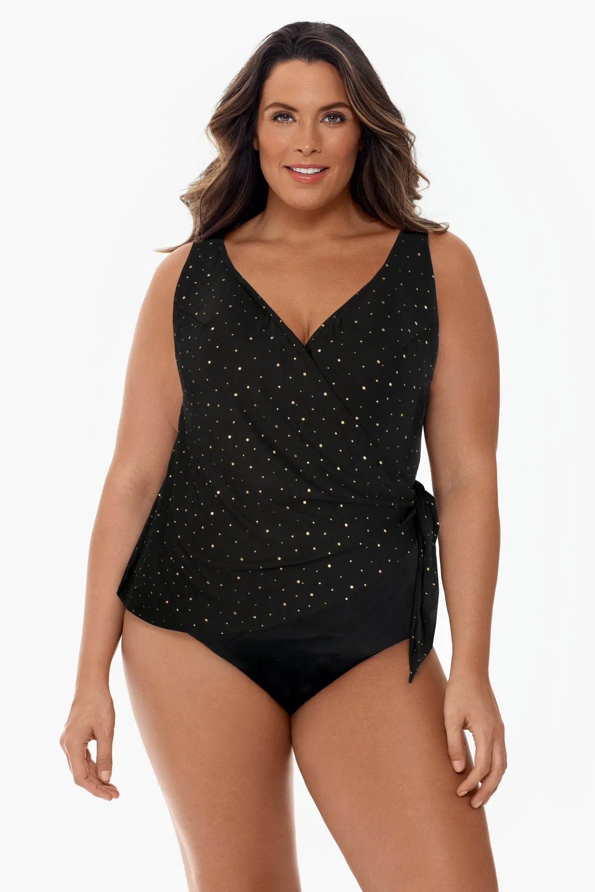 Plus Size Side Tie Wrap Surplice Long Torso One Piece Swimsuit Twinkle Twinkle sold by Longitude