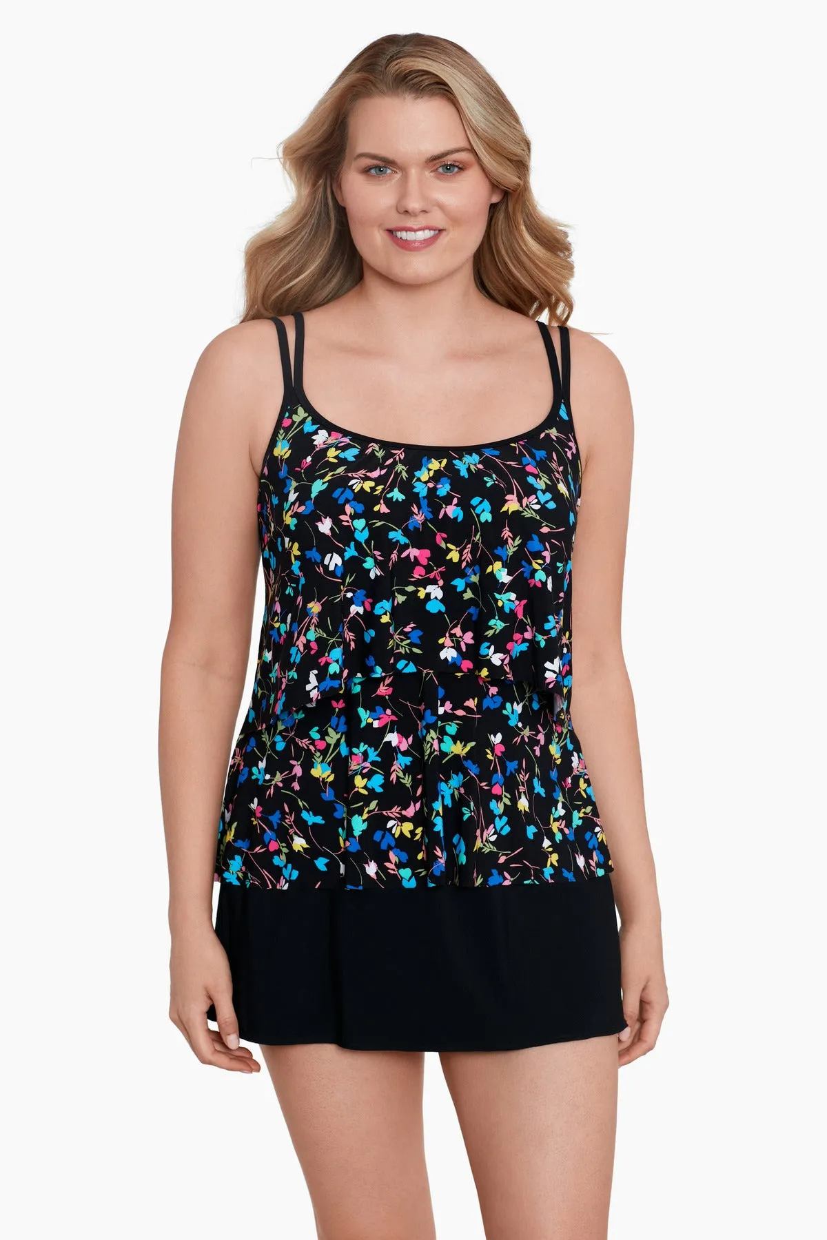 Long Torso Ruffle Faux Skirtini - Mucho Floral sold by Longitude