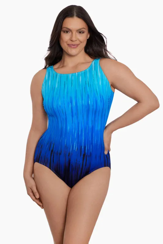 Long Torso Scoopback Highneck One Piece - High Energy sold by Longitude