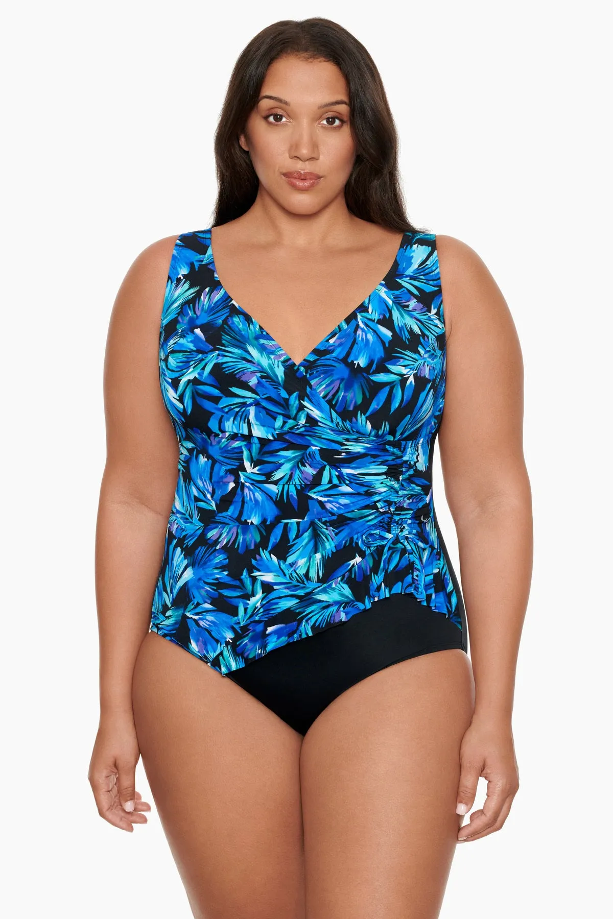 Plus Size Ruffle Surplice Long Torso One Piece Swimsuit Toucan Play sold by Longitude